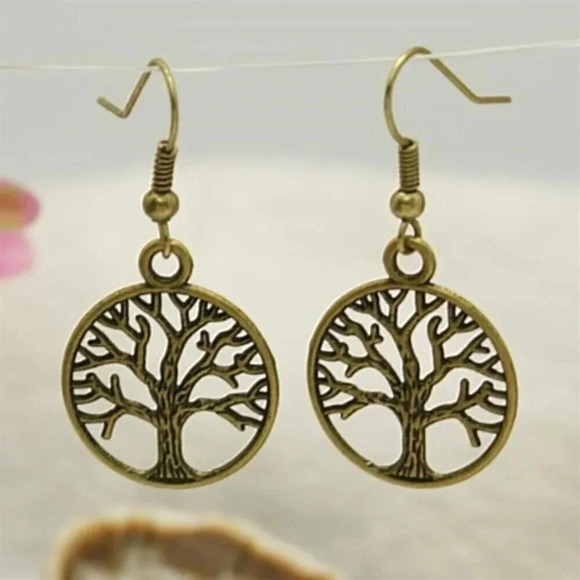 Handmade Antiqued Brass Steampunk Victorian New Age Tree of Life Earrings - Picture 1 of 2